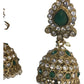 Green - Large - Antique Gold Finish Traditional Zhumki Earrings - Bollywood - Weddings - LX6389 P 0724