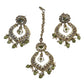 Olive Henna Green - Large Size Antique Gold Finish Necklace Set with Earrings - AV7785  11KK24