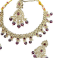 Purple - Large Size Antique Gold Finish Necklace Set with Earrings & Tika (Head Piece) - UK Stock - JIG86 08C25