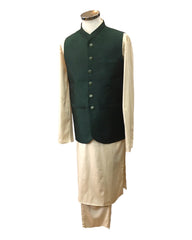 Bottle Green - Handloom Dupion Silk Mens Waistcoat - DL2304 KKp1023