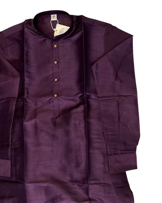 Wine - Plain Silky Mens Indian Kurta set with Trousers - UK Stock - Weddings / Walimas , Sangeet, Diwali, Eid, Mehndi / Henna - EM66 05KJ26