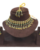 Mint Green - Medium Size Antique Gold Finish Necklace Set with Earrings - HB1000  KY 0424