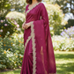 Wine - Fancy Embroidered Saree with Blouse Piece - UK stock - 24hr Dispatch - SP250633 KA