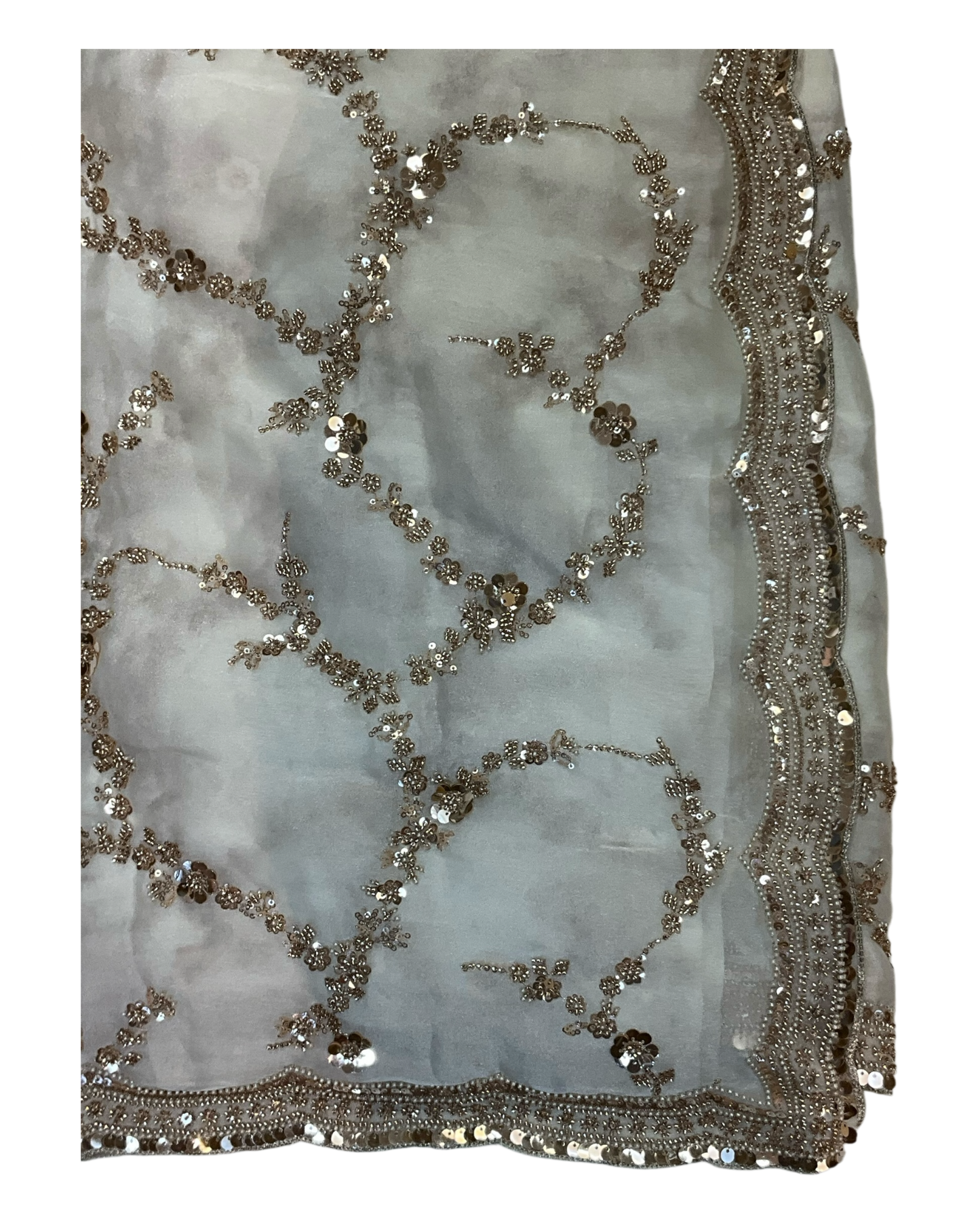 Cream / Gold - Rich Bridal Saree with Allover Embroidery and Blouse Piece - UK stock - 24hr Dispatch - RS2518 AJ