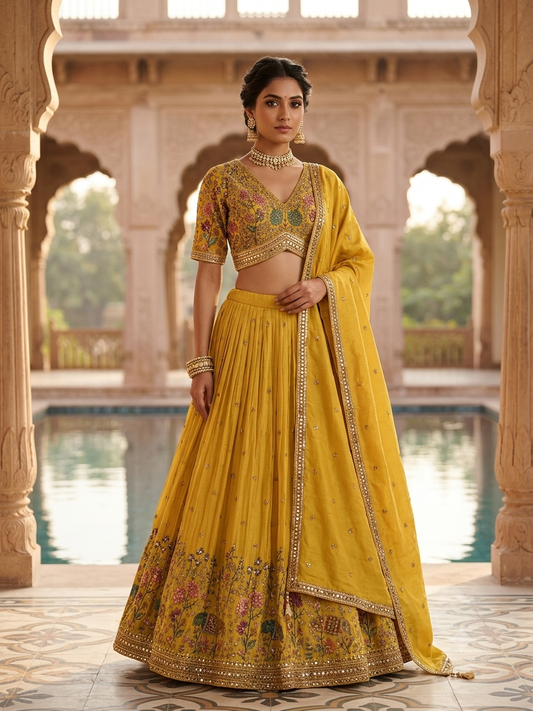 Size UK 12 (38") Haldi Yellow - Lehenga Set - Mehndi / Sangeet / Bridesmaids / Weddings / Garba  - UK Stock - 24h Dispatch - OC42224  05PH26