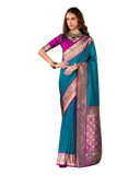 Turquoise  Blue - Traditional Silky Handloom Banarasi Saree with Blouse Piece -  12KH25 RP393