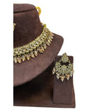 Clear - Medium Size Antique Gold Finish Necklace Set with Earrings - RZ31 KYp