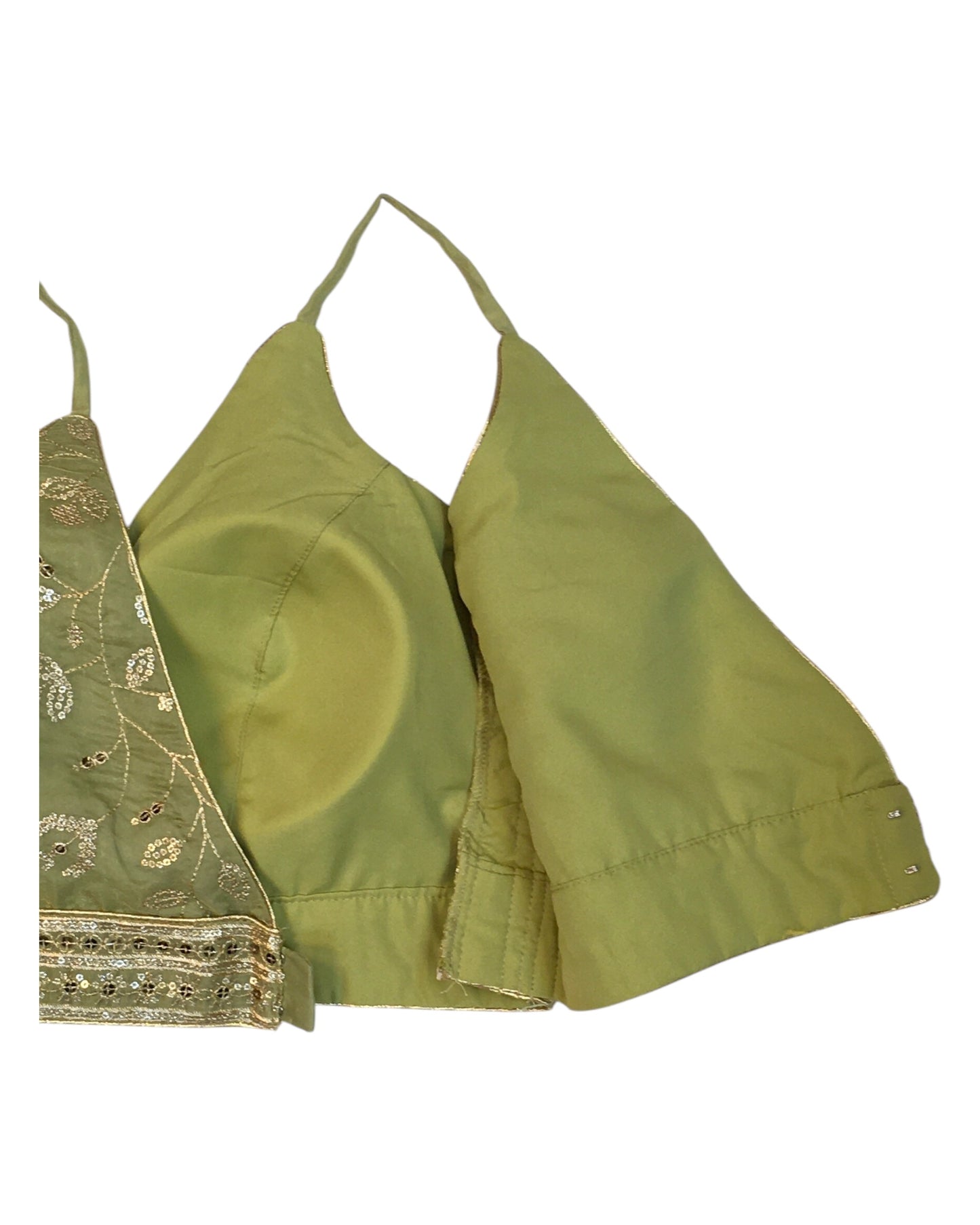 Pista Green - Low V Neck Embroidered Saree / Lehenga Blouse - 38" Bust (UK 12) Can be let out to size 14  - B216 01KV25
