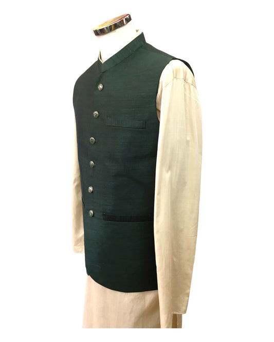 SALE! Bottle Green - Handloom Dupion Silk Mens Waistcoat - DL2304 KKp1023