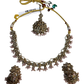 Pink - Medium Size Antique Gold Finish Necklace Set with Earrings & Head Piece - RAK436 04A26