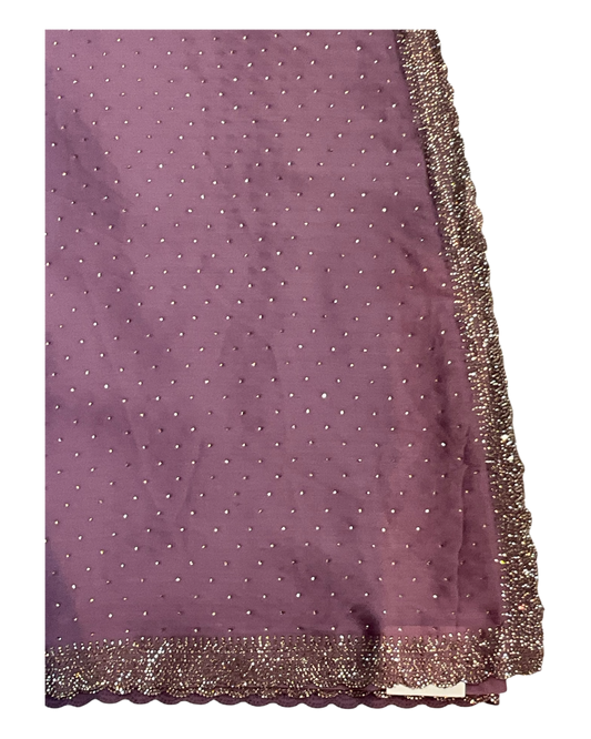 Lilac - Classic Satin Crepe Saree with Stone Work and Blouse Piece - UK stock - 24hr Dispatch - RS2533 VJ