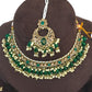 Green - Large Size Antique Gold Finish Necklace Set with Earrings - JE18  C 0424