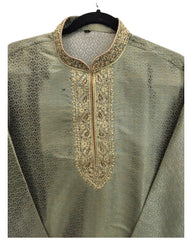 Henna Green - Banarasi Handloom Brocade Mens Indian Kurta set - Weddings / Walimas , Sangeet, Eid, Mehndi / Henna - KCS1028 06KC24