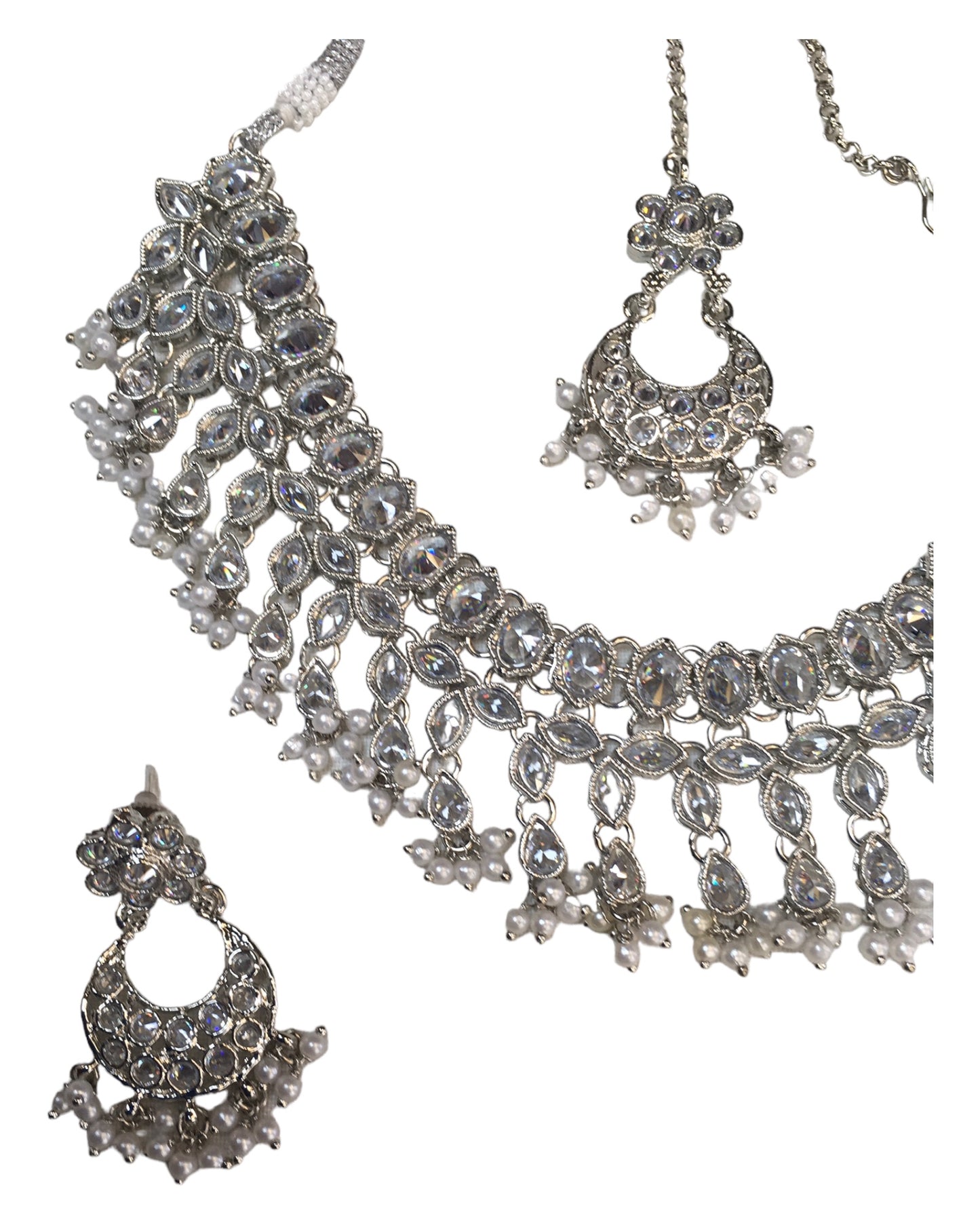 Clear - Medium - Silver Finish Necklace Set with Earrings - RAK185 Cp 0724