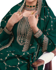 Cotton / Silky Bottle Green Anarakali  Long Dress with Trousers - Size 14 (Bust 40