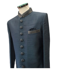 Stunning Steel Grey Self Brocade Sherwani with Trousers -  BS862 PR 0823