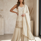 UK 16 / 42" - Cream / Light Gold - Crepe Ladies Sharara / Palazzo Trousers Suit - Sangeet / Henna / Temple - OC76137 TA