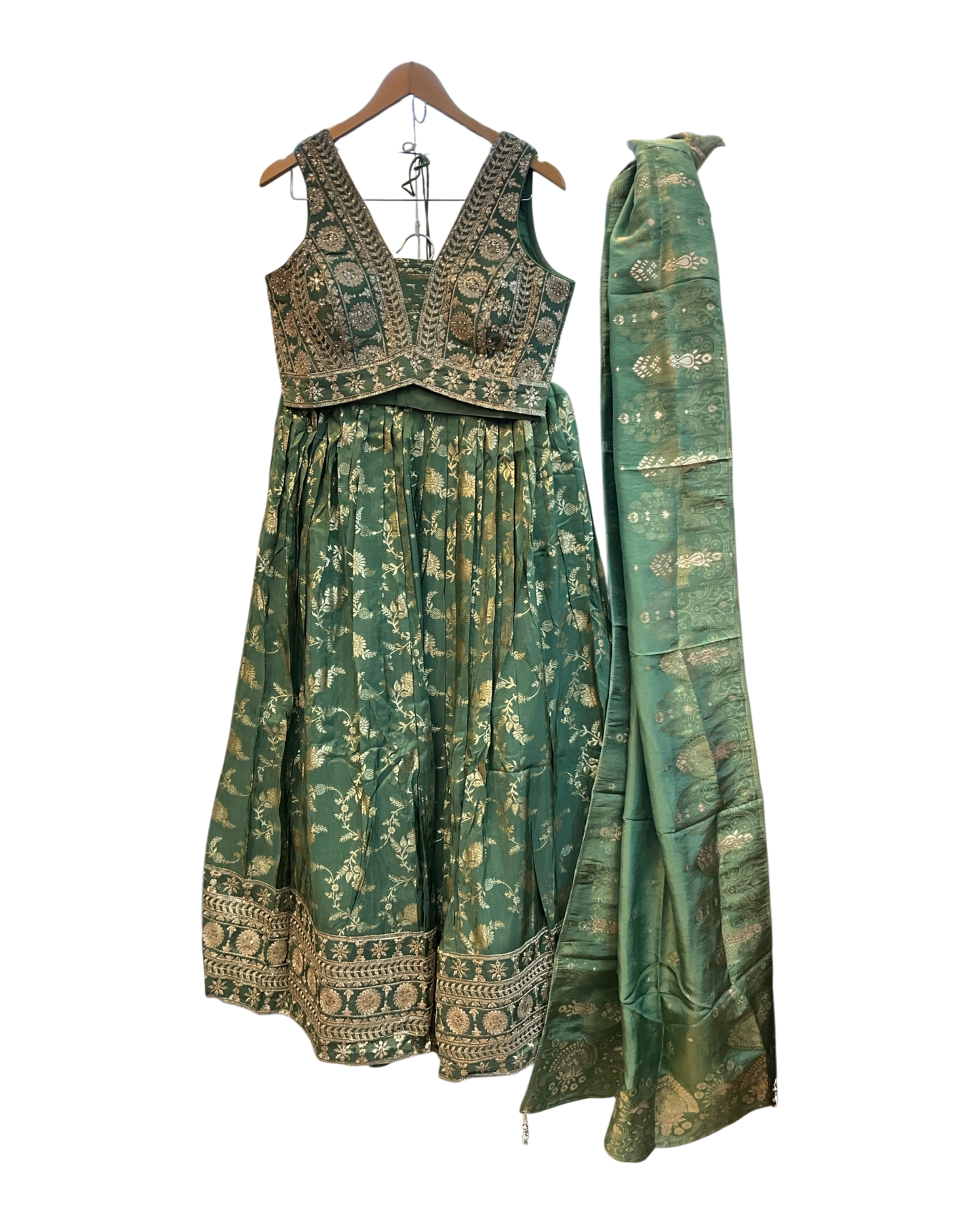 Size UK 14 (40" Bust) Adjustable to Size 14 - Mint Green - Banarasi Silky Lehenga Set - Mehndi / Sangeet / Bridesmaids / Weddings / Garba  - UK Stock - 24h Dispatch - JF10530 05PA26
