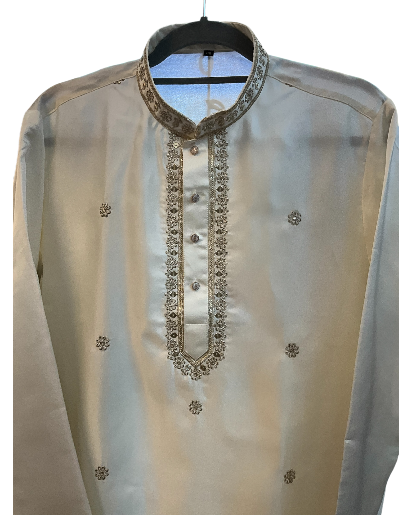 Off White / Cream - Soft Cotton Silky Mens Kurta Set with Neck Thread Embroidery- Sangeet Mehendi Haldi - KCS1019 06KC26