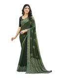 Bottle Green - Chiffon Printed Saree with Blouse Piece - UK stock - 24hr Dispatch - LTF102 07KT26