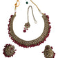Red - Medium - Antique Gold Finish Necklace Set with Earrings - DAJ471 KY 0724