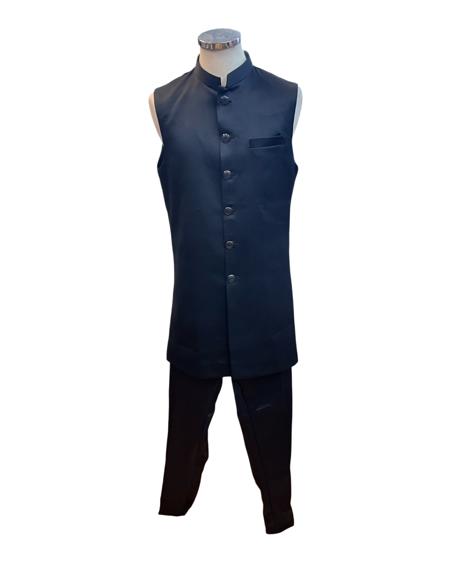 Navy Blue - PREMIUM Slim Fit Mens Self Brocade BandhGala / Prince / Chinese Collar Jacket with Long inside Waistcoat - Fantastic Fit - CS2505 03PY25