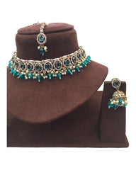 Turquoise - Medium Reverse Stone Choker Necklace set - Bollywood - Weddings - MNA935 C 0923