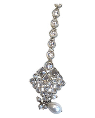 Clear - Silver Finish Medium Size Tika Head Piece - Indian Ladies Fashion Jewellery - AE2441 11Vp24