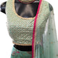 Sea Green -Floral Printed Lehenga Set - Size 14 / 40" - Weddings , Sangeet,  Henna, Haldi - 24h Dispatch - KM5413 TV