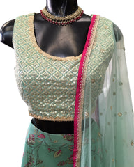 Sea Green -Floral Printed Lehenga Set - Size 14 / 40