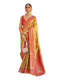 Yellow / Red - Silky Handloom Banarasi Saree with Blouse Piece -  12TY25 REW1048