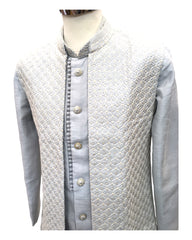 Light Grey / Silver - Mens Soft Sherwani with Long Waistcoat - UK Stock - 24h Dispatch - SARDAR TP 0923