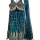 Size UK 14 (40" Bust) Adjustable to Size 16 - Teal Blue - Banarasi Silky Lehenga Set - Mehndi / Sangeet / Bridesmaids / Weddings / Garba  - UK Stock - 24h Dispatch - JF7940 05JT26