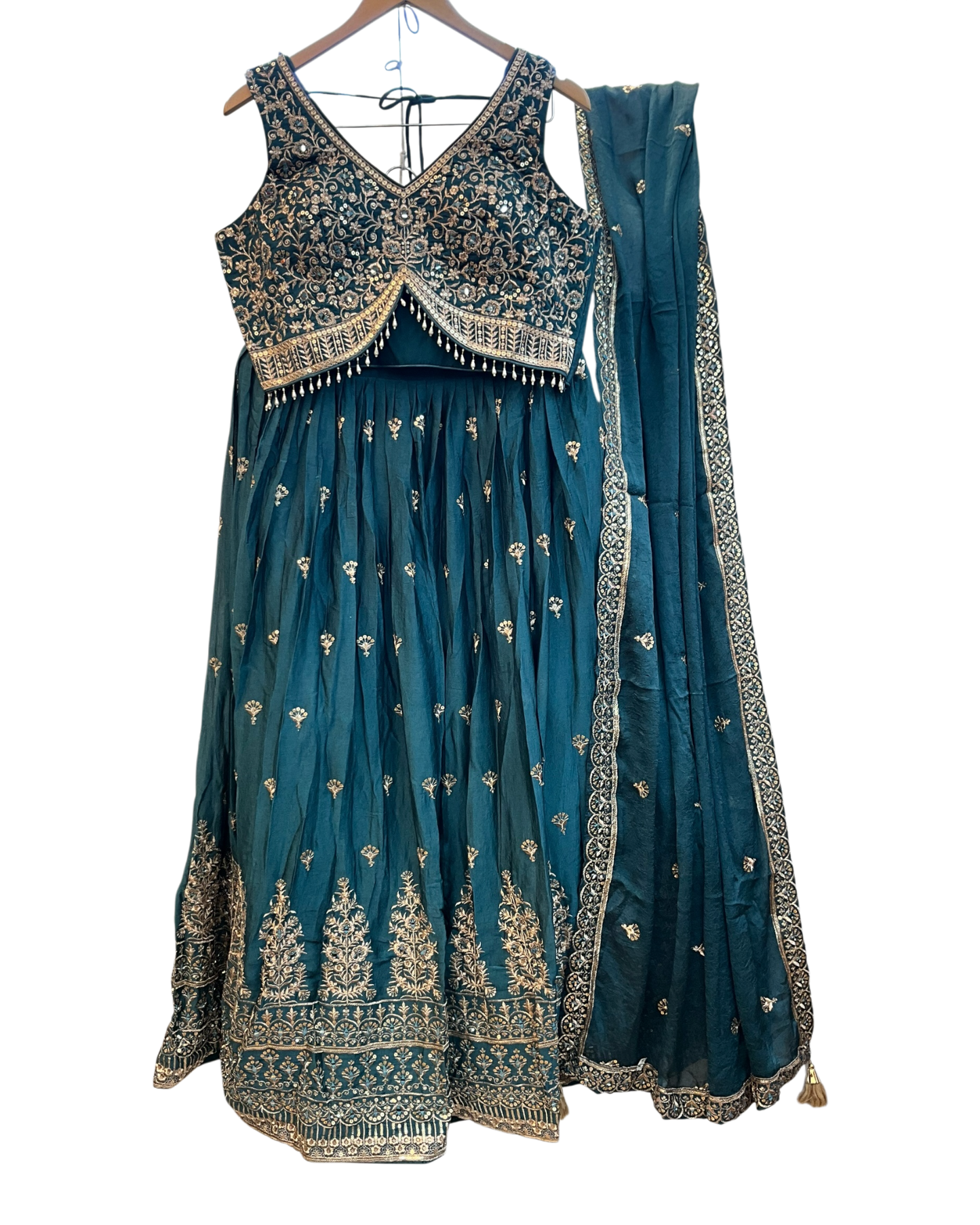 Size UK 14 (40" Bust) Adjustable to Size 16 - Teal Blue - Banarasi Silky Lehenga Set - Mehndi / Sangeet / Bridesmaids / Weddings / Garba  - UK Stock - 24h Dispatch - JF7940 05JT26
