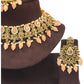 Peach - Large Size Antique Gold Finish Necklace Set with Earrings - VJY501  KYp 0424