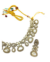 Clear / Neutral - Medium Size Antique Gold Finish Choki Necklace Set with Earrings - Bollywood - AVON-KU06  08VV25