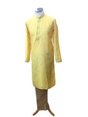 Haldi Yellow Handloom Banarasi Mens Kurta Set - UK Stock - 24h Dispatch - HONDA69 KC 0324