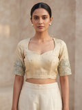 Size 36" / UK 10 - Gold - Zari Embroidered Silk Blouse with Elbow-Length Sleeves - UK Stock - With Margin inside - VAM1296 - KY