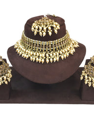 Gold / Neutral - Large Size Antique Gold Finish Necklace Set with Earrings - JE14  KY 0424