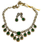 Green - Small - Antique Gold Finish Necklace Set with Earrings & - AE2521 08KK25