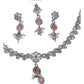 Pink - Small Size Silver Finish Necklace Set with Earrings & Head Piece /Tika- SLV78  11Ap24
