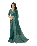 Teal - Chiffon Printed Saree with Blouse Piece - UK stock - 24hr Dispatch - LTF108 07KT26