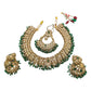 Green - Large Size Antique Gold Finish Necklace Set with Earrings & Tika (Head Piece) - UK Stock - GGA17 08KK25