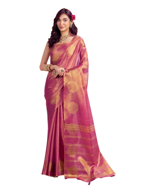 Fuchsia Pink - Traditional Silky Fancy Saree with Blouse Piece - UK Stock - 2/3 days Delivery  12KT25 RP474