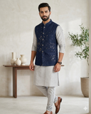Navy Blue - Rich All Over Embroidered - Mens Indian Waistcoat - UK Stock - 24 hr Dispatch - KCS4088 06VV26