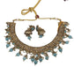 Sky Blue - Medium Size Antique Gold Finish Necklace Set with Earrings - HR1014  KK 0424