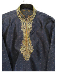 Navy Blue - Handloom Banarasi Mens Indian Kurta set - Weddings / Walimas , Sangeet, Eid, Mehndi / Henna - KCS1027 06KC24