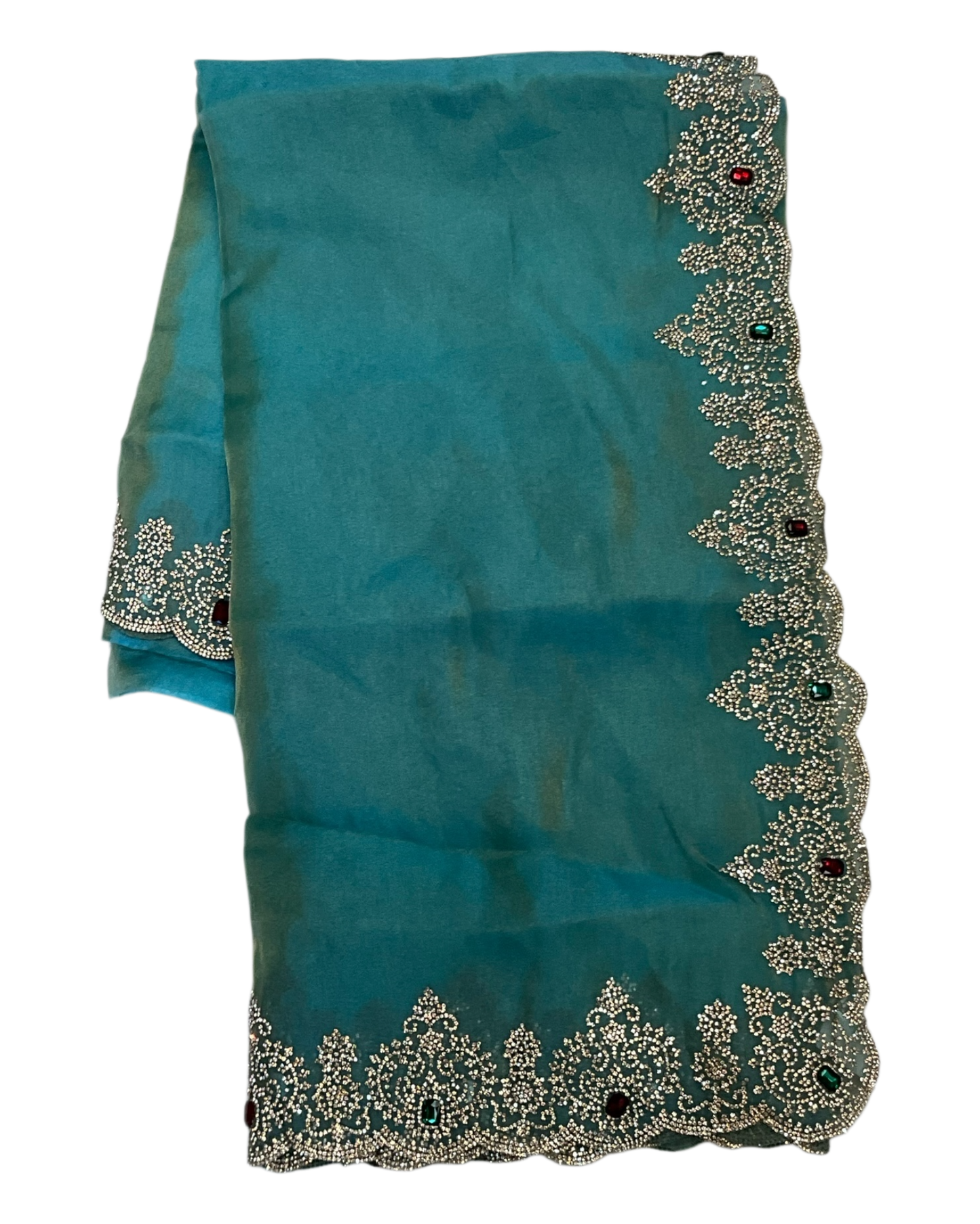 Light Blue - Rich Saree with Stone Work and Blouse Piece - UK stock - 24hr Dispatch - RS2502 TH