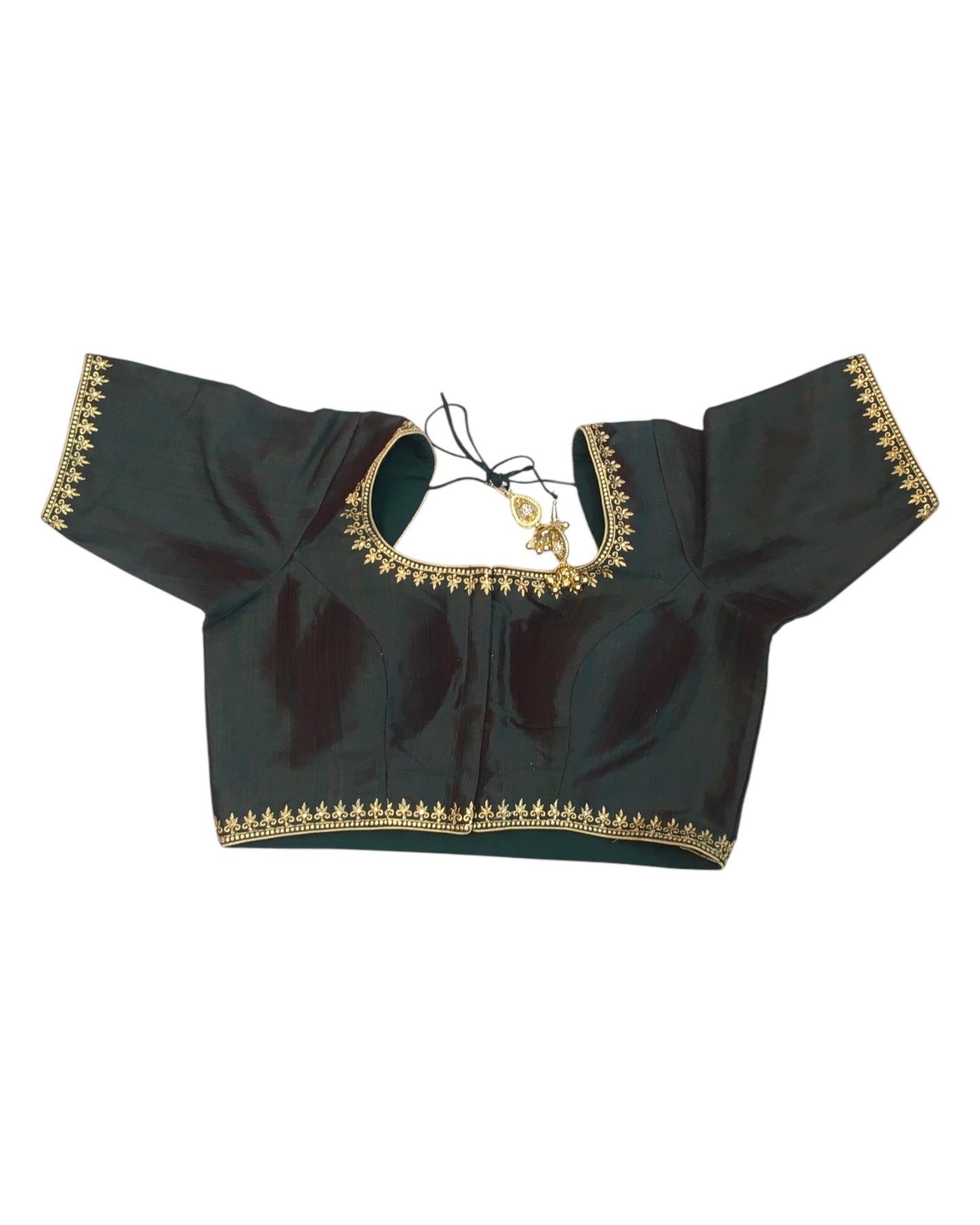 Dark Green - Dupion Silky Saree / Lehenga blouse - 42" Bust (UK 16) Can be let out to size 18  - KP272 01Hp25