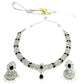 Black - Small Size Silver Finish Necklace Set with Earrings - SJ05 08C25